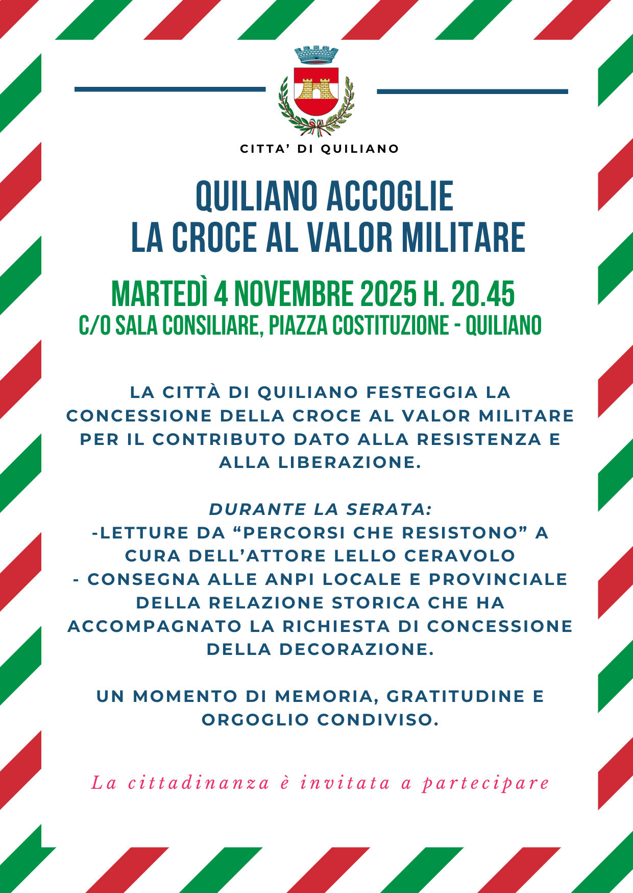 Quiliano accoglie la croce al valor militare
